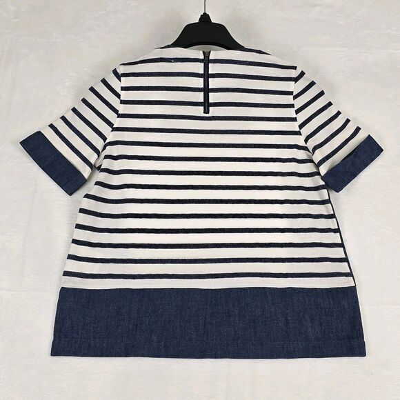 AG Adriano Goldschmied Striped Denim Short Sleeve Top XS Navy White Back Zipper - Picture 4 of 11